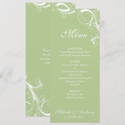 Filigree Swirl Greenery Menu (Voorkant / Achterkant)