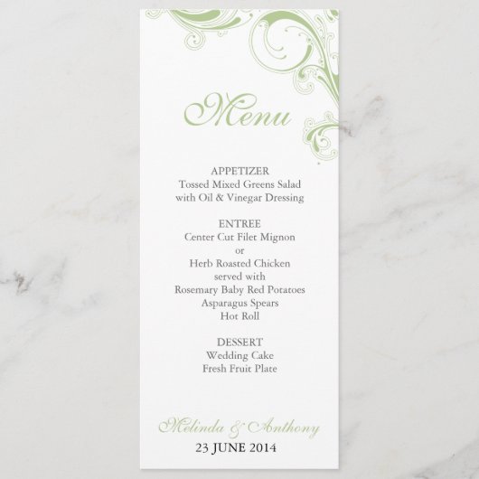 Filigree Swirl Greenery Menu (Voorkant)