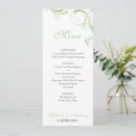 Filigree Swirl Greenery Menu (Staand voorkant)