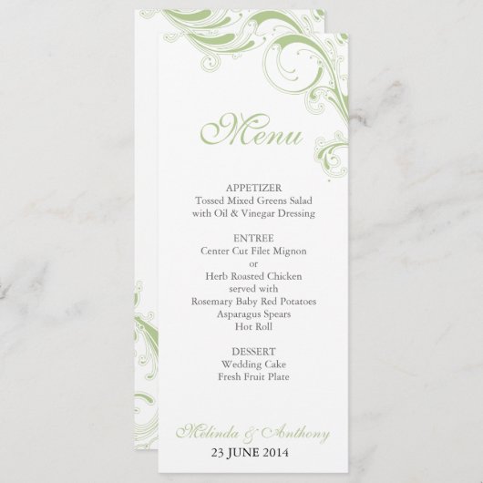 Filigree Swirl Greenery Menu (Voorkant / Achterkant)