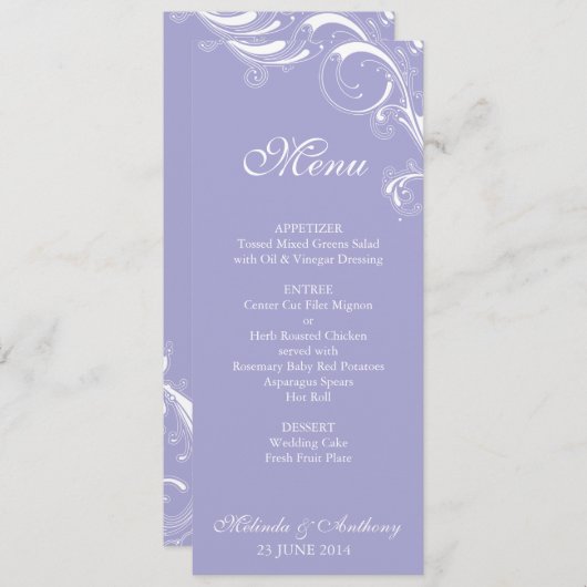 Filigree Swirl Lavender Menu (Voorkant / Achterkant)