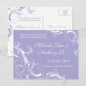 Filigree Swirl Lavender Save the Date Aankondigingskaart (Voorkant / Achterkant)