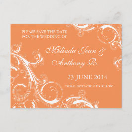 Filigree Swirl Oranje Save the Date Aankondigingskaart