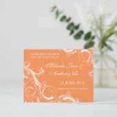 Filigree Swirl Oranje Save the Date Aankondigingskaart (Staand voorkant)
