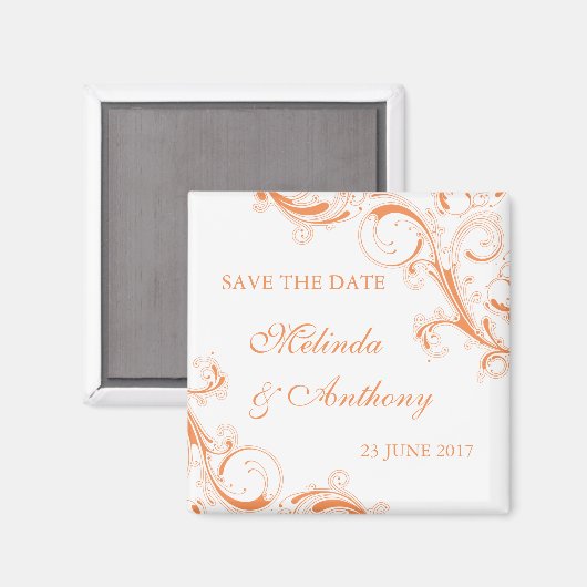 Filigree Swirl Oranje Save the Date Magneet (Voorkant / Achterkant)