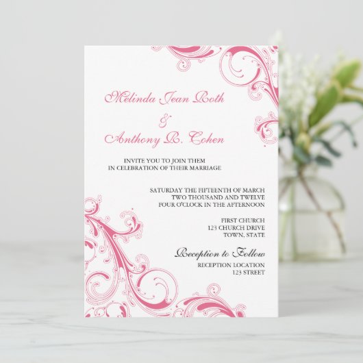 Filigree Swirl Pink Kaart (Staand voorkant)