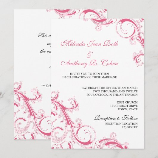 Filigree Swirl Pink Kaart (Voorkant / Achterkant)