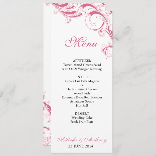 Filigree Swirl Pink Menu (Voorkant / Achterkant)