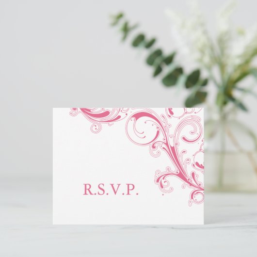 Filigree Swirl Pink RSVP Kaartje (Staand voorkant)