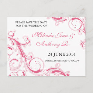Filigree Swirl Pink Save the Date Aankondigingskaart