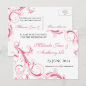 Filigree Swirl Pink Save the Date Aankondigingskaart (Voorkant / Achterkant)