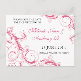 Filigree Swirl Pink Save the Date Aankondigingskaart