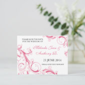 Filigree Swirl Pink Save the Date Aankondigingskaart (Staand voorkant)
