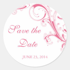 Filigree Swirl Pink Save the Date Ronde Sticker