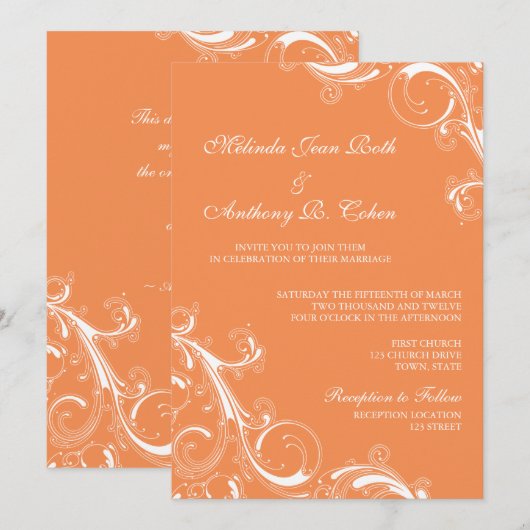 Filigree Swirl Sinaasappel Kaart (Voorkant / Achterkant)