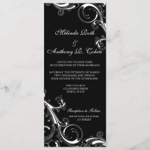 Filigree Swirl Zwart w/wit 4 x 9.25 Bruiloft Kaart