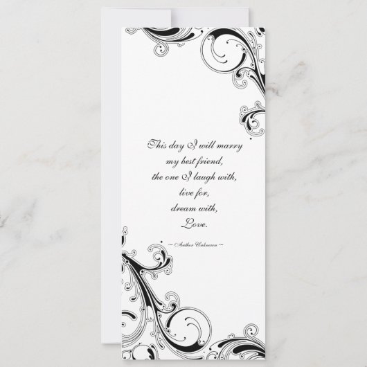 Filigree Swirl Zwart w/wit 4 x 9.25 Bruiloft Kaart (Achterkant)
