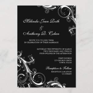 Filigree Swirl Zwart w / wit 5x7 bruiloft Kaart