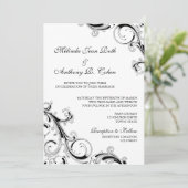Filigree Swirl Zwart w / wit 5x7 bruiloft Kaart (Staand voorkant)