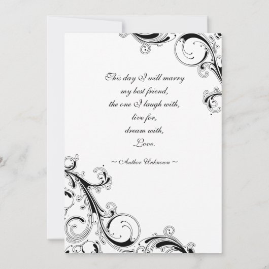 Filigree Swirl Zwart w / wit 5x7 bruiloft Kaart (Achterkant)