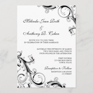 Filigree Swirl Zwart w / wit 5x7 bruiloft Kaart