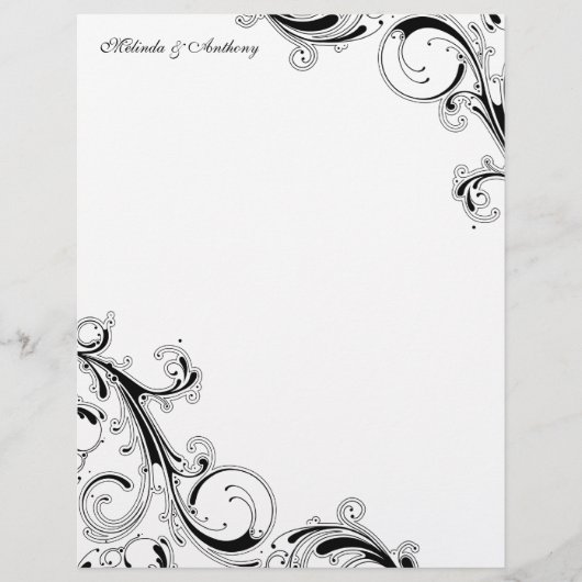 Filigree Swirls White met zwart 8.5 x 11 papier (Voorkant)