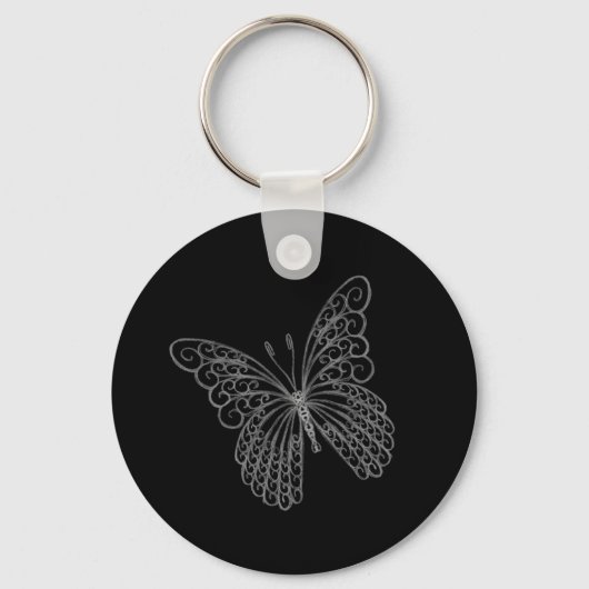 Filigree Vlinder Sleutelhanger in Zwart (Voorkant)