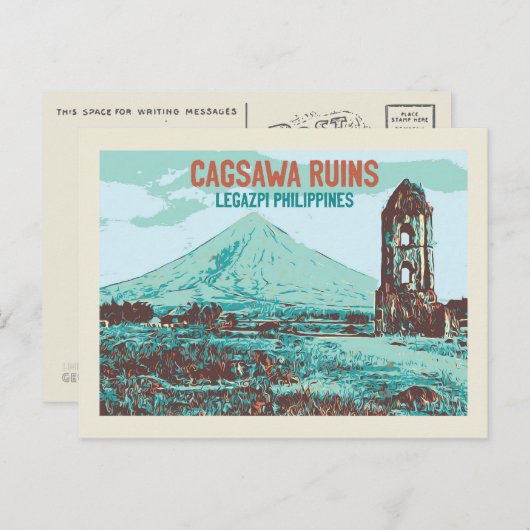 Filipijnen, Cagsawa ruins, Legazpi, Mayon vulcano Briefkaart (Voorkant / Achterkant)