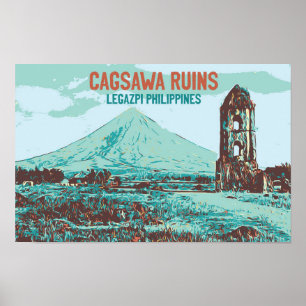 Filipijnen, Cagsawa ruins, Legazpi, Mayon vulcano Poster