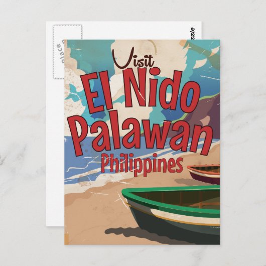 Filipijnen, El Nido, Palawan Travel poster. Briefkaart (Voorkant / Achterkant)