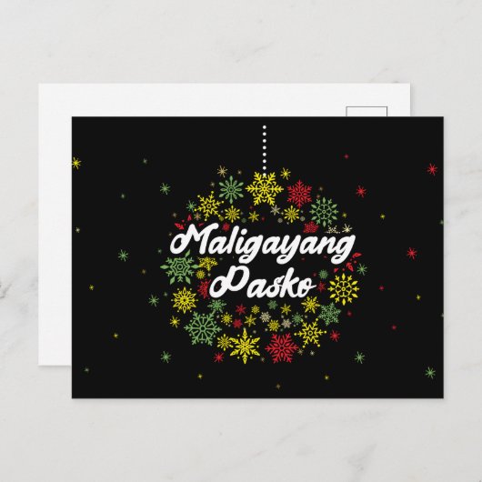 Filipijnen: Kerstmis Maligayang Pasko Snowflakes Briefkaart (Voorkant / Achterkant)