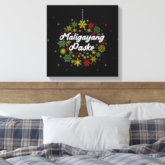 Filipijnen: Kerstmis Maligayang Pasko Snowflakes Canvas Afdruk (Insitu (Slaapkamer))