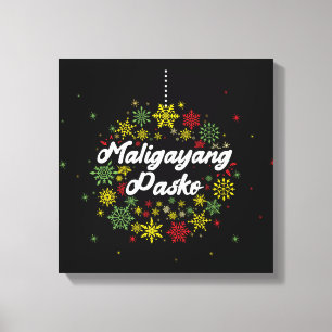 Filipijnen: Kerstmis Maligayang Pasko Snowflakes Canvas Afdruk