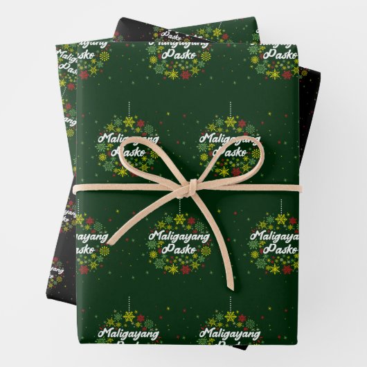 Filipijnen: Kerstmis Maligayang Pasko Snowflakes Inpakpapier Vel (In situ)