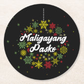 Filipijnen: Kerstmis Maligayang Pasko Snowflakes Ronde Kartonnen Onderzetter (Voorkant)