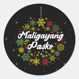 Filipijnen: Kerstmis Maligayang Pasko Snowflakes Ronde Sticker