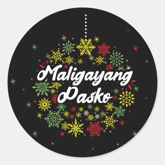Filipijnen: Kerstmis Maligayang Pasko Snowflakes Ronde Sticker (Voorkant)