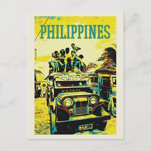Filipijnen, overbelaste jeepney briefkaart (Voorkant)