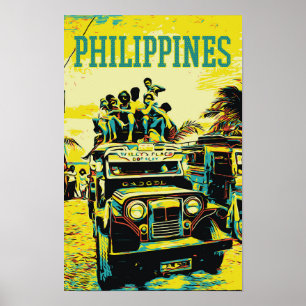 Filipijnen, overbelaste jeepney poster