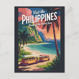 Filipijnen strand illustratie reis kunst vintage briefkaart