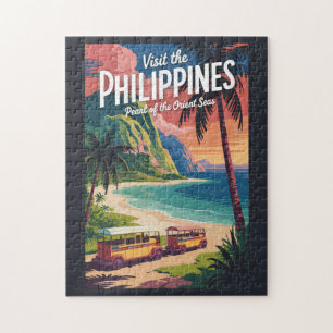 Filipijnen strand illustratie reis kunst vintage legpuzzel