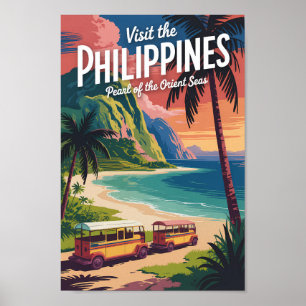 Filipijnen strand illustratie reis kunst vintage poster