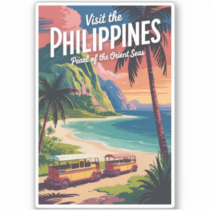 Filipijnen strand illustratie reis kunst vintage sticker