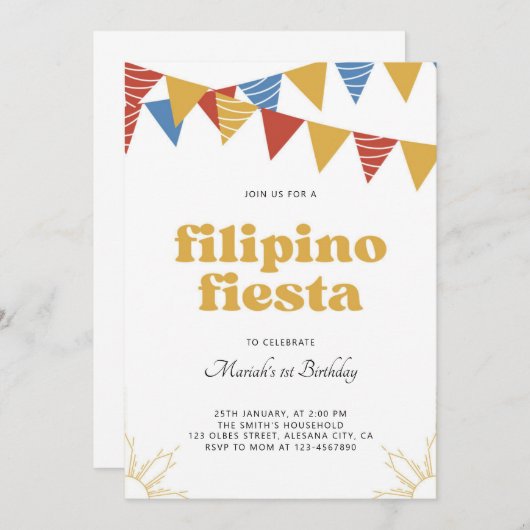 Filipijnen Sun Filipino Fiesta Uitnodiging Boho (Voorkant / Achterkant)