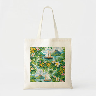 Filipijnen Tropische Vulkan Zeilboot & Plumeria Tote Bag