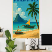 Filipijnen Vintage Reizen - Tropisch Strand Poster (Thuiskantoor)