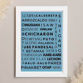 Filipijns Food Blauw & Zwart Typografie Poster