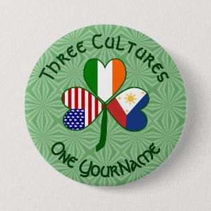 Filipijns Iers Amerikaanse Vlaggen Shamrock Aanpas Ronde Button 7,6 Cm
