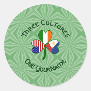 Filipijns Ierse Amerikaanse Vlaggen Shamrock Perso Ronde Sticker