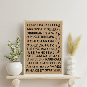 Filipijns voedsel zwart & bruin typografie Poster